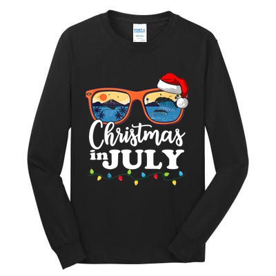 Christmas In July Funny Santa Summer Beach Vacation Sunglasses Tall Long Sleeve T-Shirt