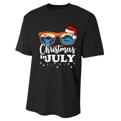 Christmas In July Funny Santa Summer Beach Vacation Sunglasses Performance Sprint T-Shirt