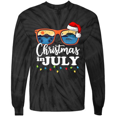 Christmas In July Funny Santa Summer Beach Vacation Sunglasses Tie-Dye Long Sleeve Shirt