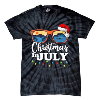 Christmas In July Funny Santa Summer Beach Vacation Sunglasses Tie-Dye T-Shirt