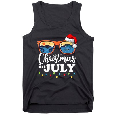 Christmas In July Funny Santa Summer Beach Vacation Sunglasses Tank Top