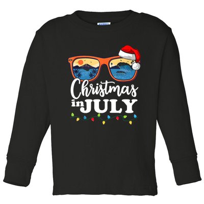 Christmas In July Funny Santa Summer Beach Vacation Sunglasses Toddler Long Sleeve Shirt