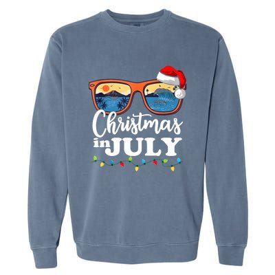 Christmas In July Funny Santa Summer Beach Vacation Sunglasses Garment-Dyed Sweatshirt