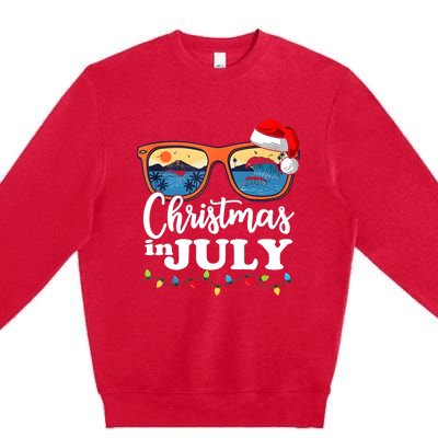 Christmas In July Funny Santa Summer Beach Vacation Sunglasses Premium Crewneck Sweatshirt