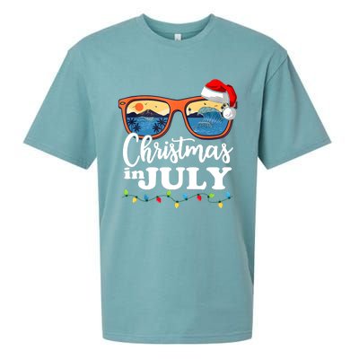 Christmas In July Funny Santa Summer Beach Vacation Sunglasses Sueded Cloud Jersey T-Shirt