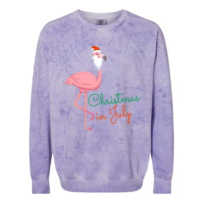 Christmas In July Pink Flamingo Santa Gift Colorblast Crewneck Sweatshirt