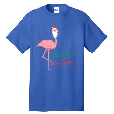 Christmas In July Pink Flamingo Santa Gift Tall T-Shirt