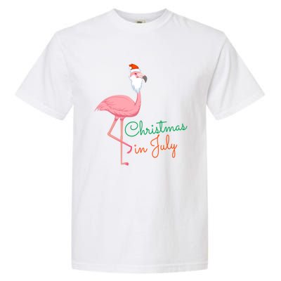 Christmas In July Pink Flamingo Santa Gift Garment-Dyed Heavyweight T-Shirt