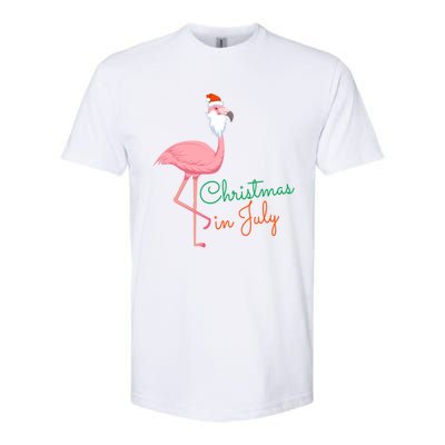 Christmas In July Pink Flamingo Santa Gift Softstyle® CVC T-Shirt