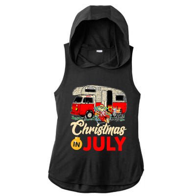 Christmas In July Camping Santa Campers Summer Vacay Ladies PosiCharge Tri-Blend Wicking Draft Hoodie Tank