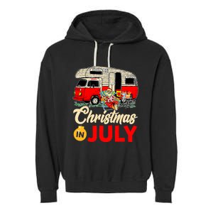 Christmas In July Camping Santa Campers Summer Vacay Garment-Dyed Fleece Hoodie