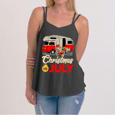 Christmas In July Camping Santa Campers Summer Vacay Women's Strappy Tank