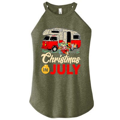 Christmas In July Camping Santa Campers Summer Vacay Women’s Perfect Tri Rocker Tank