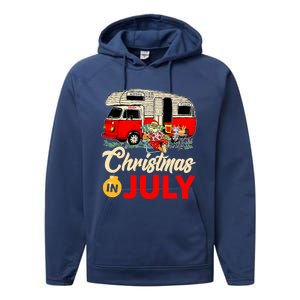 Christmas In July Camping Santa Campers Summer Vacay Performance Fleece Hoodie