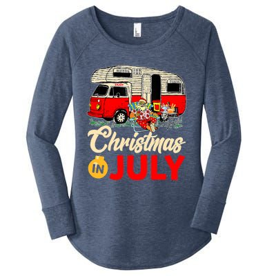 Christmas In July Camping Santa Campers Summer Vacay Women's Perfect Tri Tunic Long Sleeve Shirt