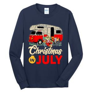 Christmas In July Camping Santa Campers Summer Vacay Tall Long Sleeve T-Shirt