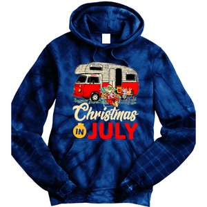 Christmas In July Camping Santa Campers Summer Vacay Tie Dye Hoodie