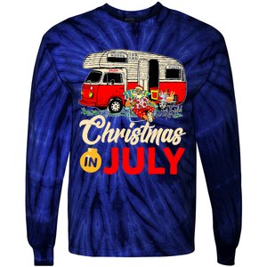 Christmas In July Camping Santa Campers Summer Vacay Tie-Dye Long Sleeve Shirt