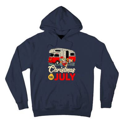 Christmas In July Camping Santa Campers Summer Vacay Tall Hoodie