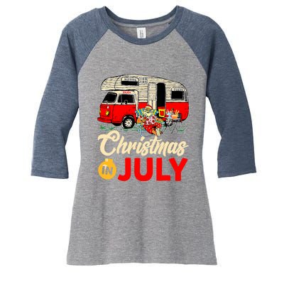 Christmas In July Camping Santa Campers Summer Vacay Women's Tri-Blend 3/4-Sleeve Raglan Shirt