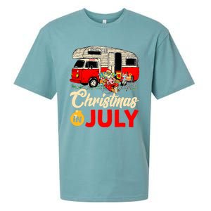 Christmas In July Camping Santa Campers Summer Vacay Sueded Cloud Jersey T-Shirt