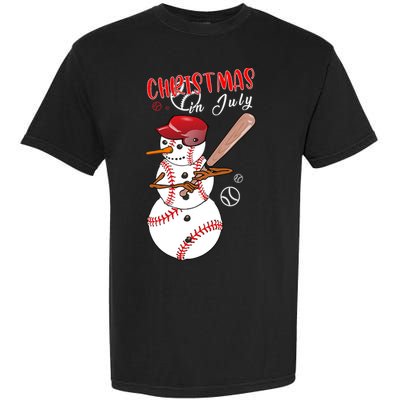 Christmas In July For Baseball Fan Snowman Snowman Baseball Garment-Dyed Heavyweight T-Shirt