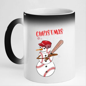 Christmas In July For Baseball Fan Snowman Snowman Baseball 11oz Black Color Changing Mug