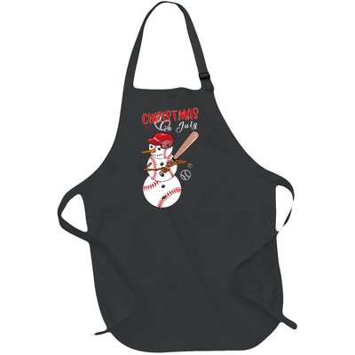 Christmas In July For Baseball Fan Snowman Snowman Baseball Full-Length Apron With Pockets