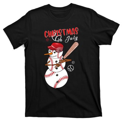 Christmas In July For Baseball Fan Snowman Snowman Baseball T-Shirt