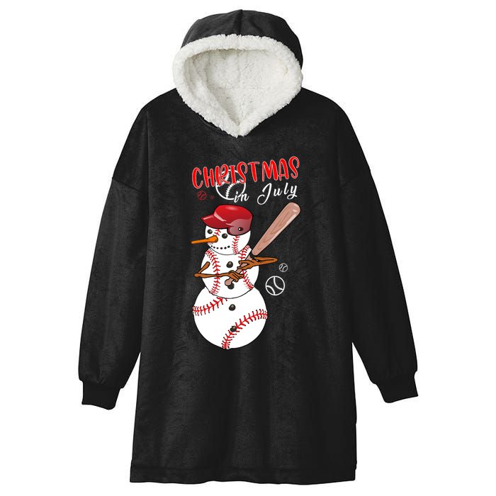 Christmas In July For Baseball Fan Snowman Snowman Baseball Hooded Wearable Blanket