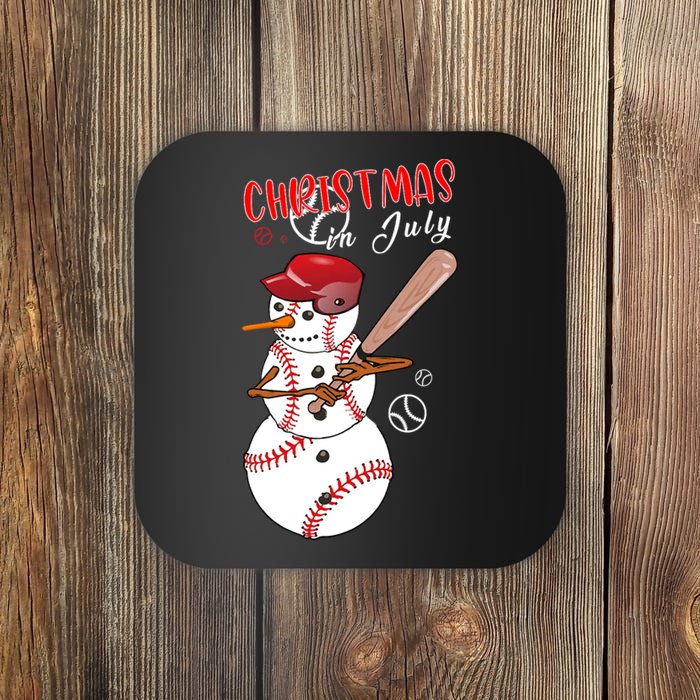 Christmas In July For Baseball Fan Snowman Snowman Baseball Coaster