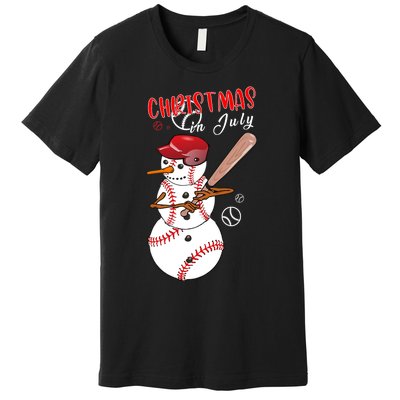 Christmas In July For Baseball Fan Snowman Snowman Baseball Premium T-Shirt