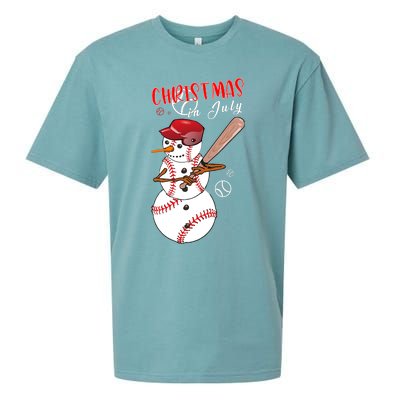 Christmas In July For Baseball Fan Snowman Snowman Baseball Sueded Cloud Jersey T-Shirt