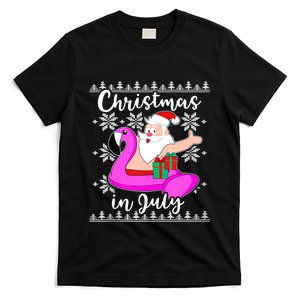 Christmas In July Ugly Santa Flamingo Pool Float T-Shirt