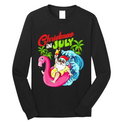 Christmas In July Santa Hawaiian Flamingo Summer Beach Xmas Long Sleeve Shirt