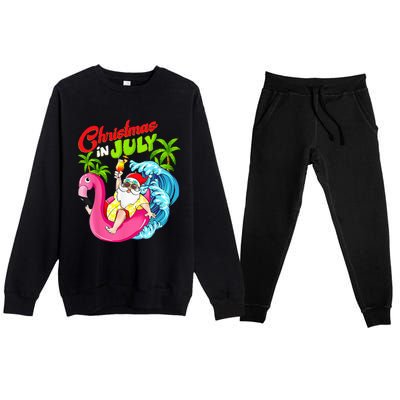 Christmas In July Santa Hawaiian Flamingo Summer Beach Xmas Premium Crewneck Sweatsuit Set