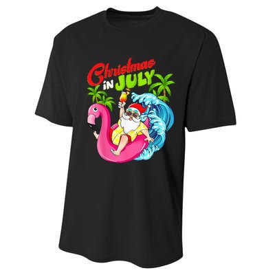 Christmas In July Santa Hawaiian Flamingo Summer Beach Xmas Performance Sprint T-Shirt