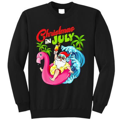 Christmas In July Santa Hawaiian Flamingo Summer Beach Xmas Tall Sweatshirt