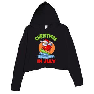 Christmas In July Santa Surfing Hawaiian Party Crop Fleece Hoodie