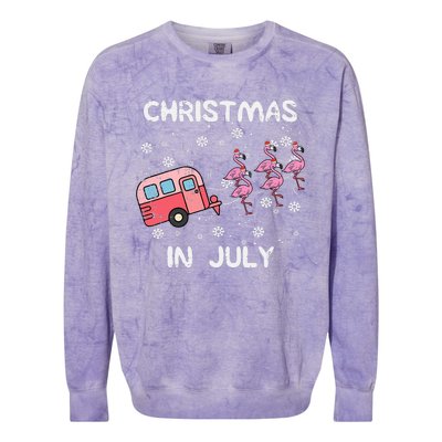 Christmas In July Flamingo Trailer Summer Xmas Camp Camper Colorblast Crewneck Sweatshirt