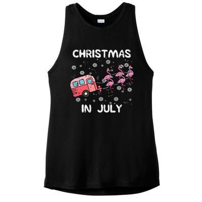 Christmas In July Flamingo Trailer Summer Xmas Camp Camper Ladies PosiCharge Tri-Blend Wicking Tank