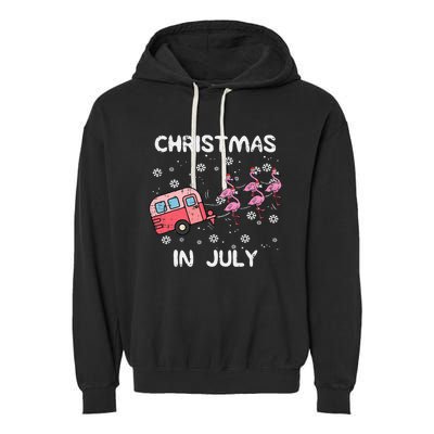 Christmas In July Flamingo Trailer Summer Xmas Camp Camper Garment-Dyed Fleece Hoodie