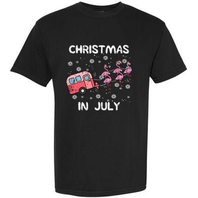 Christmas In July Flamingo Trailer Summer Xmas Camp Camper Garment-Dyed Heavyweight T-Shirt