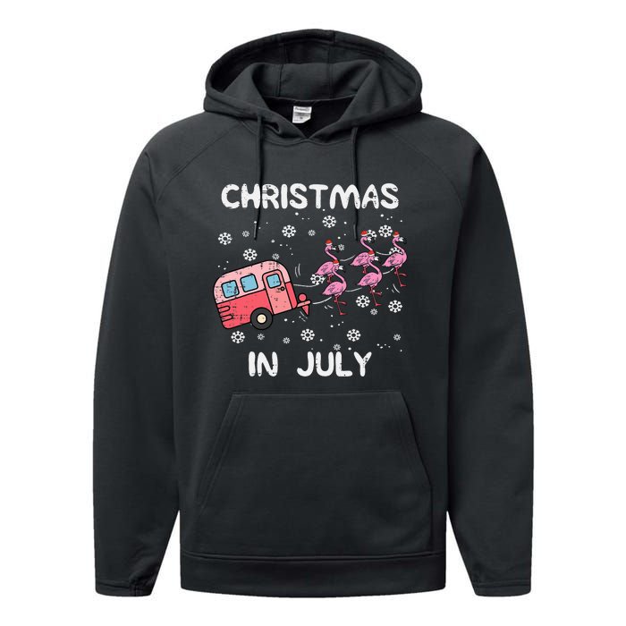 Christmas In July Flamingo Trailer Summer Xmas Camp Camper Performance Fleece Hoodie