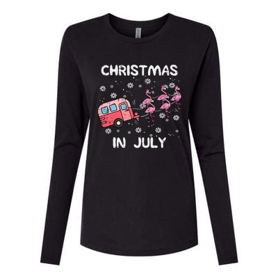 Christmas In July Flamingo Trailer Summer Xmas Camp Camper Womens Cotton Relaxed Long Sleeve T-Shirt