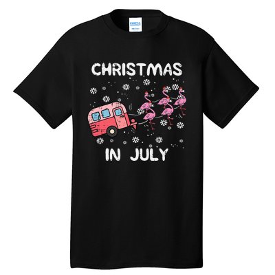 Christmas In July Flamingo Trailer Summer Xmas Camp Camper Tall T-Shirt