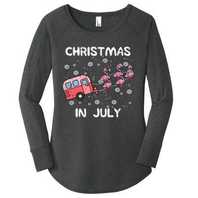 Christmas In July Flamingo Trailer Summer Xmas Camp Camper Women's Perfect Tri Tunic Long Sleeve Shirt