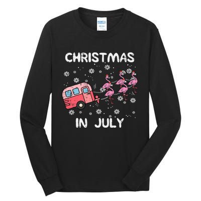 Christmas In July Flamingo Trailer Summer Xmas Camp Camper Tall Long Sleeve T-Shirt