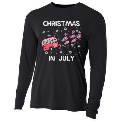 Christmas In July Flamingo Trailer Summer Xmas Camp Camper Cooling Performance Long Sleeve Crew