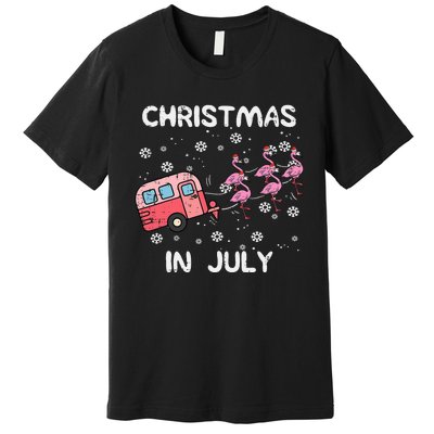 Christmas In July Flamingo Trailer Summer Xmas Camp Camper Premium T-Shirt